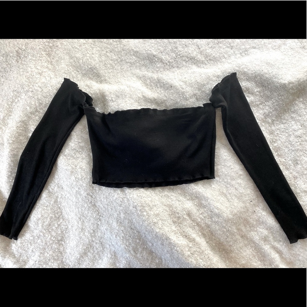 Black off the shoulder crop top with long sleeves